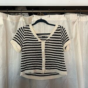 Fashion Nova Black and Cream Knit Cardigan